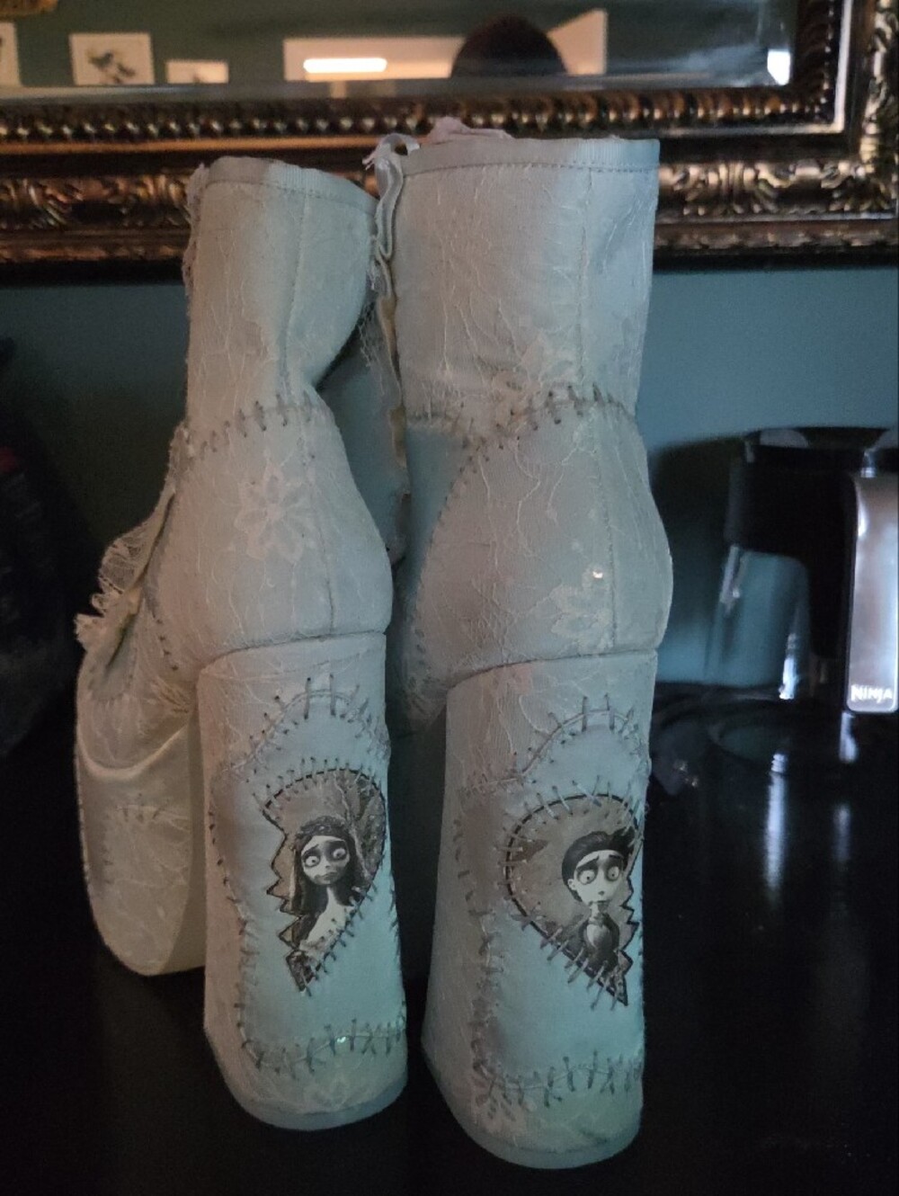 Dolls Kill CORPSE BRIDE Powder Blue Lace-Up Platform Ankle Boots - Picture 2 of 5